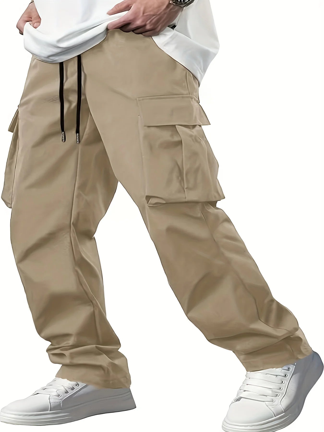 Summer Men's Work Pants Multi-Pocket Casual Drawstring Style