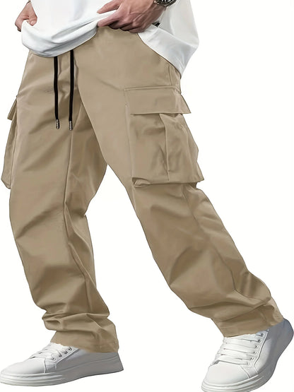 Summer Men's Work Pants Multi-Pocket Casual Drawstring Style