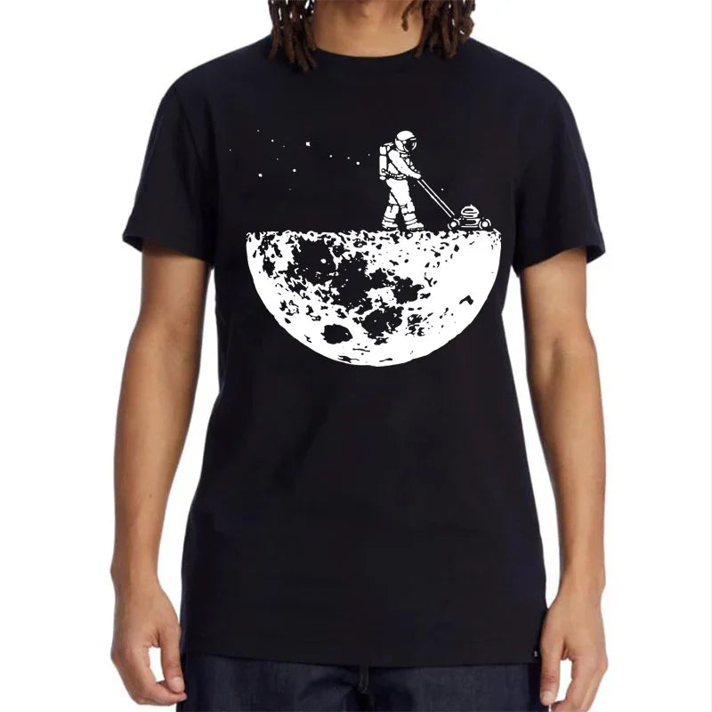Summer Men T-shirt Funny Lunar Cleaner Printing Casual Cool Loose O-neck