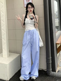 Blue Striped Wide Legs High-Waist Pants