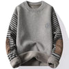 Mens Patchwork Crew Neck Sweater Fleece Lined Thick Warm Winter