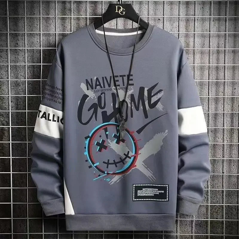 Men's Vintage Y2K Printed Round Neck Pullover Sweatshirt Fashion Trend