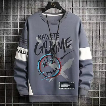 Men's Vintage Y2K Printed Round Neck Pullover Sweatshirt Fashion Trend