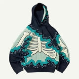 Youth Flame Skeleton Velvet Sweatshirt Y2K Street