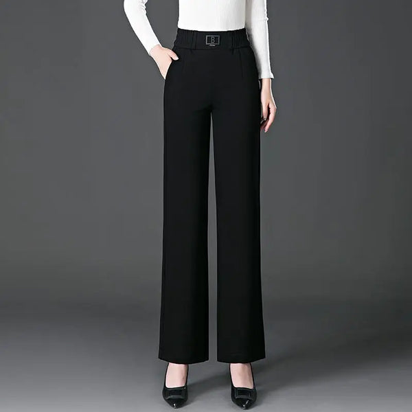 Womens High Waist Velvet Wide Leg Pants Fleece Lined Winter Trousers