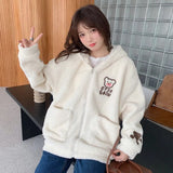 Women Sweatshirts Patchwork Zip-up Long Sleeve Lambswool