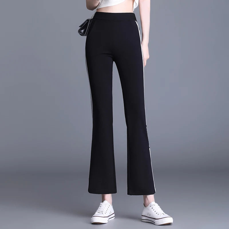 Women's Flare Pants Slim Fit Summer Casual Black Sportswear