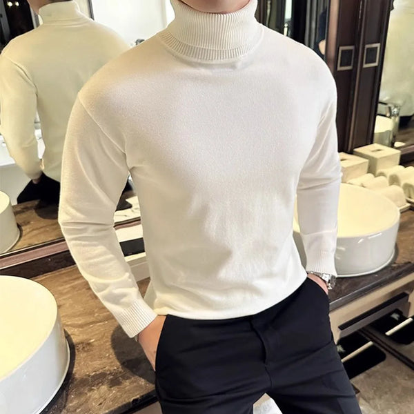 Korean Style Fleece Turtleneck Sweater Men Warm Pullover Knit