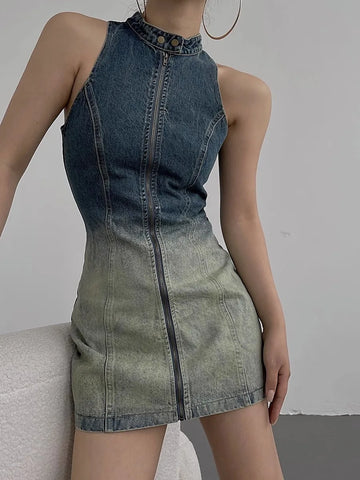 Elevate Your Wardrobe with the 2024 Vintage Denim Zipped Dress