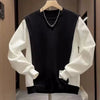 Mens Layered Look Sweatshirt Contrast Patchwork Oversized Korean