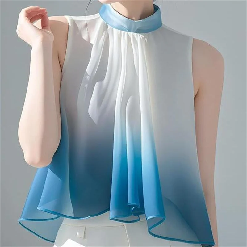 Sleeveless Halter Pleated Blouse – Summer Top for Women