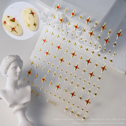 3D Gold Heart Nail Art Stickers