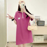 Sweet Zipper Peter Pan Collar Spliced Short Sleeve Casual Dresses Female Clothing 2024