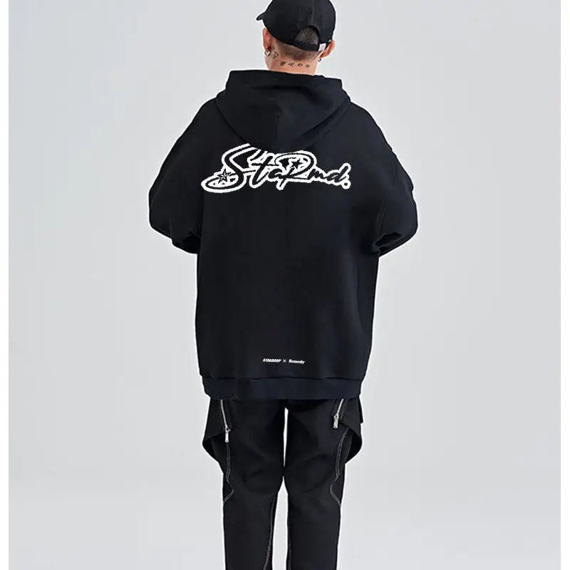 American High Street Letter Black Hoodie Casual Loose Fit Men Fashion Street