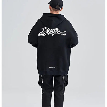 American High Street Letter Black Hoodie Casual Loose Fit Men Fashion Street