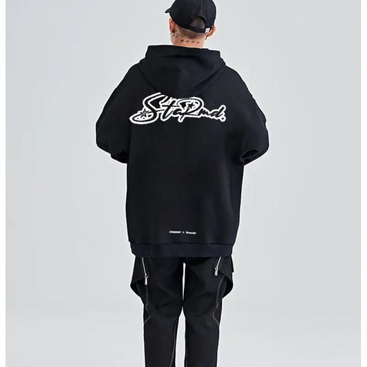 American High Street Letter Black Hoodie Casual Loose Fit Men Fashion Street