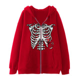 Y2K Dark Skull Skelett Zip Up Hoodie Herrenjacke