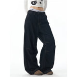 Hohe Taille Schwarze High Streetwear Lässige Jeans mit weitem Bein Basic Baggy Retro Gerade Hose 