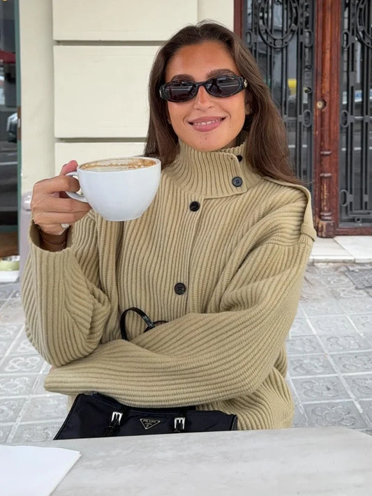 Women’s Knitted Stand Collar Cardigan – Single-Breasted Long Sleeve Autumn 2025 Fashion Outwear