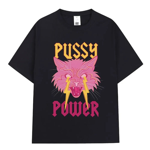 "Pussy Power" Funny Cat T-Shirt Women Vintage