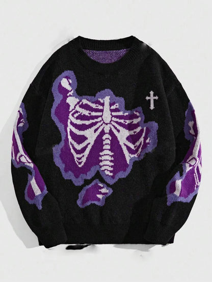 Skeleton Jacquard Knit Sweater Loose Pullover Streetwear Women Top