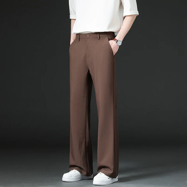 Mens Slim Flare Dress Pants Elastic Waist Business Work Slacks