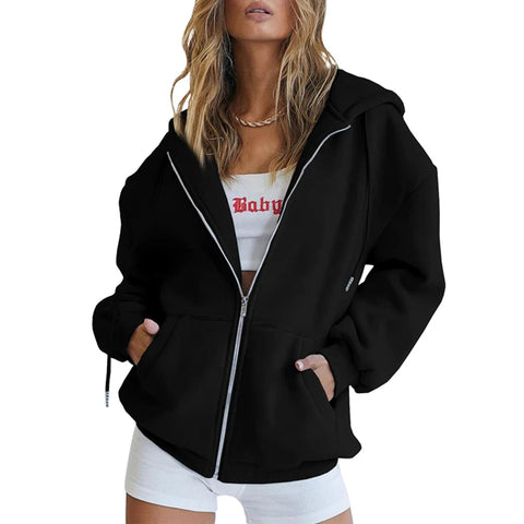 Autumn Winter Zipper Cardigan Hooded Sweatshirt Women