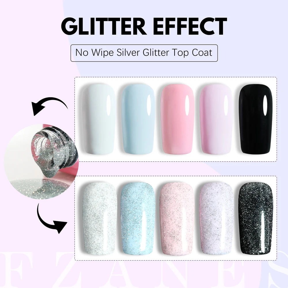 Flash Diamond Disco Gel Shimmer Silver Mix Glitter Top Coat