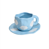 Flower Ceramic Coffee Cup Mug With Saucer Home Breakfast Handle Cup