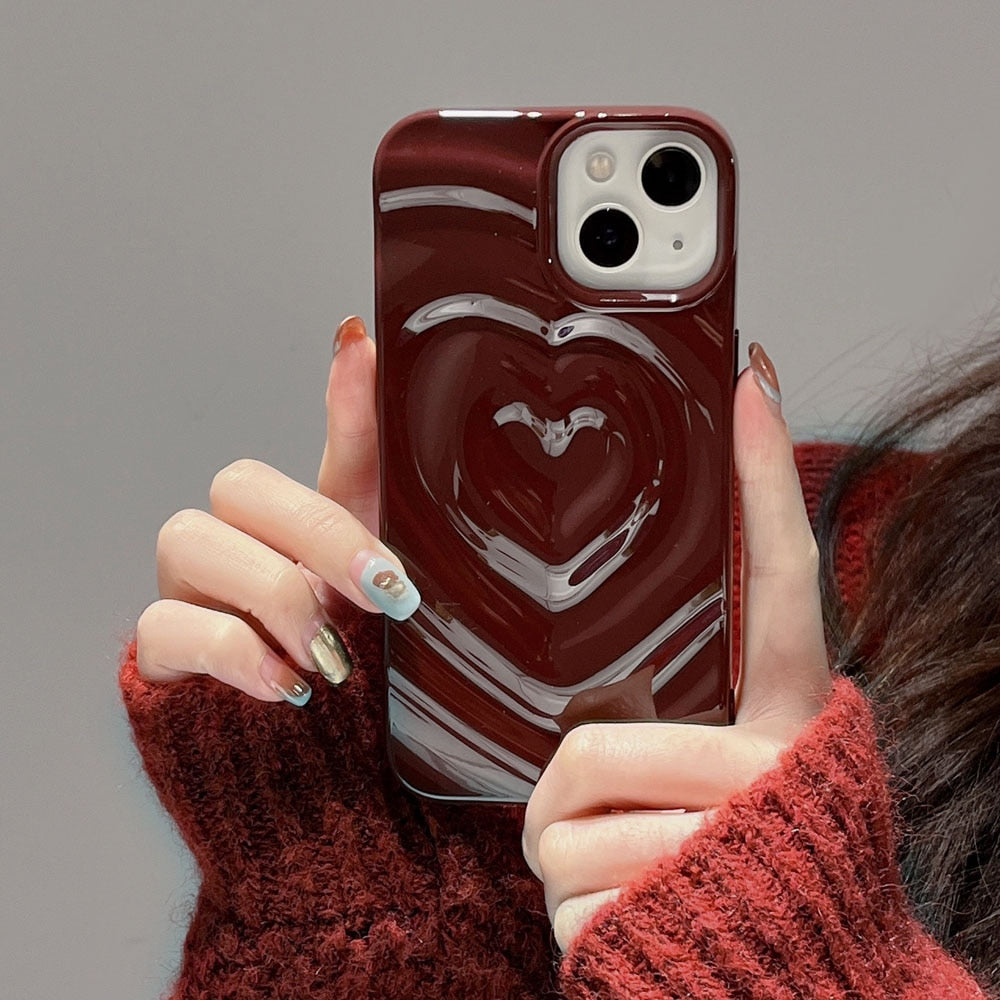 Luxury Electroplate Silver Heart Water Ripple Phone Case for iPhone Soft Silicone