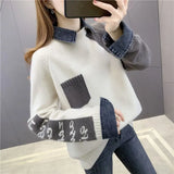 2024 Splicing Fake Two Sweaters Women's