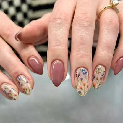 Summer Floral Short Fake Nail Tips