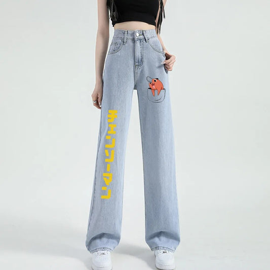 Anime Chainsaw Women's Zipper Jeans Loose Casual