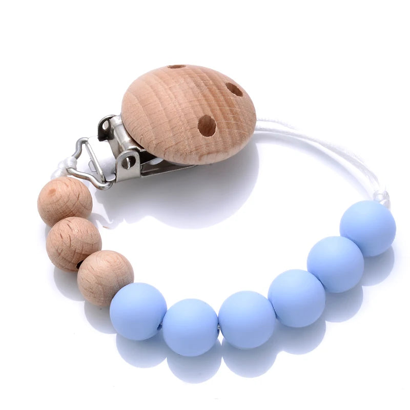 Wooden Pacifier Clip Silicone Beads Baby Teether Toy