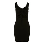 Summer Sexy Mini Dress Women Sleeveless Strap Streetwear Backless Folds Bodycon