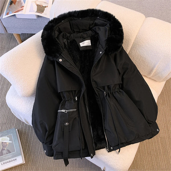 Women Autumn Winter Coats Drawstring Padded Casual