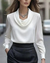 Women Silk Satin Blouse Long Sleeve Elegant Office Top