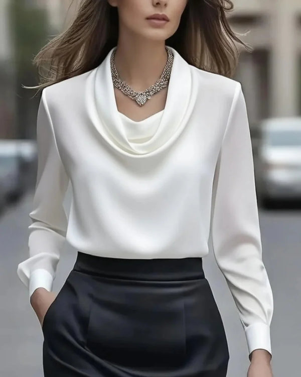 Women Silk Satin Blouse Long Sleeve Elegant Office Top