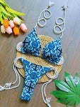 2024 Sexy Print frauen Badeanzug Flechten seil Bandage Bikinis Set Dreieck 