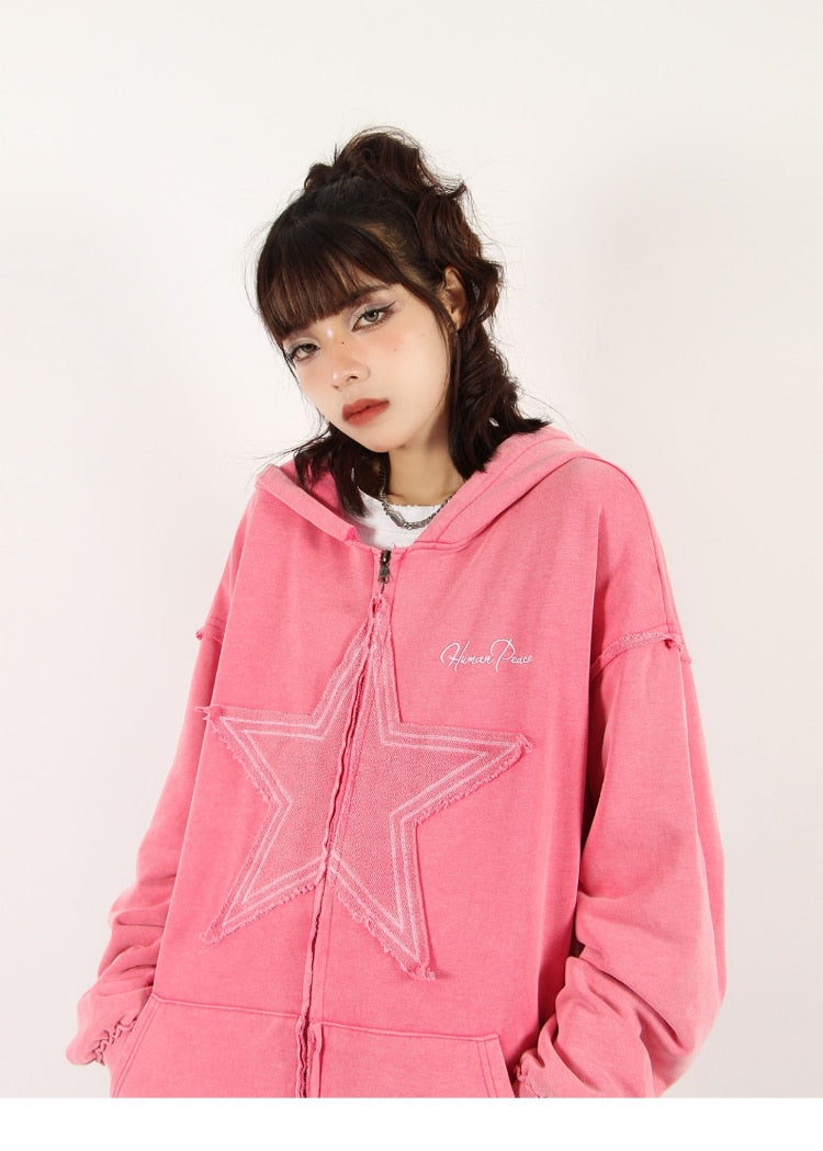 Hoodie Damen Sweet Star Graphics Sweatshirts Mode Rosa Übergroßer Sport