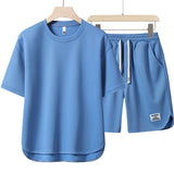 2023 sommer Neue Mode herren-Set Kurzarm Shirt und Shorts Set Einfarbig Trendy Outfit Set
 Lässiger Sportanzug für Männer