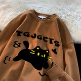 Cartoon Cat Print Long Sleeved T-shirt for Women in Spring and Autumn Loose Casual