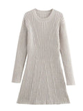 2024 Women's Knit Mini Dress Retro Long Sleeve Chic