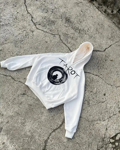 Fashionable 2025 Abstract Print Hoodie Men’s Casual White Top