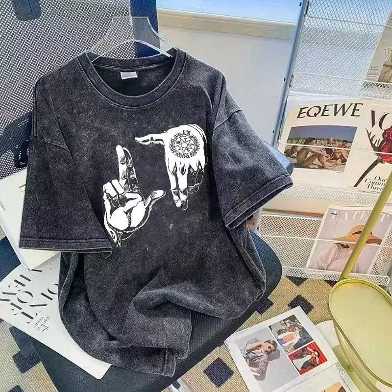 American Retro Wash T-Shirt Men's Summer Loose High Street Fashion