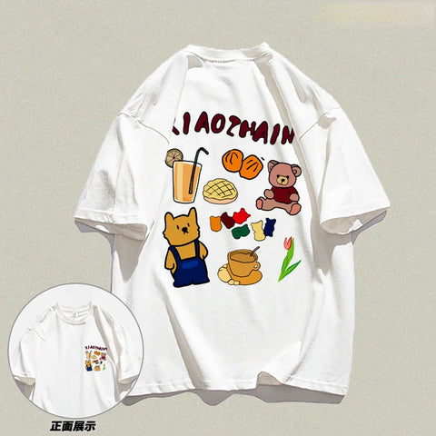 Cartoon Letter Printing Graphic T-shirt Fashion