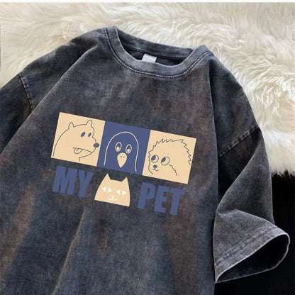 Men's Cartoon Print Summer T-Shirt Breathable Trendy Graphic