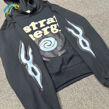 Men's Casual Foam Letters Graphic Hoodie High Quality Cotton Black Pullover