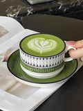 Green Medieval Coffee Cup and Plate Set Vintage Ceramic Tea Cup and Plate