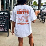 Retro Cartoon Coffee Tee - Cute & Funny Caffeine Lover's Shirt, Loose Graphic Top
